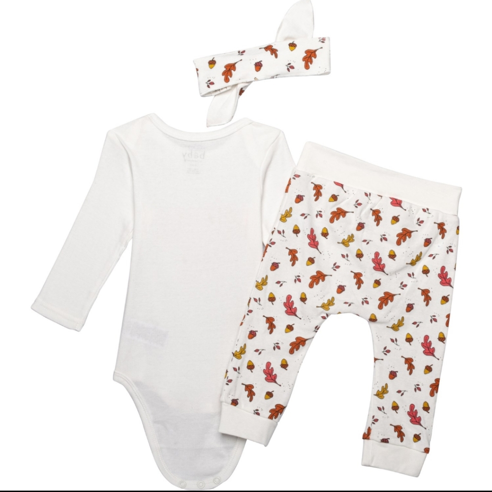 Rae Dunn Happy Fall Y’all Baby Bodysuit, Pants & Bow Set Long Sleeve For Infant - Picture 2 of 2